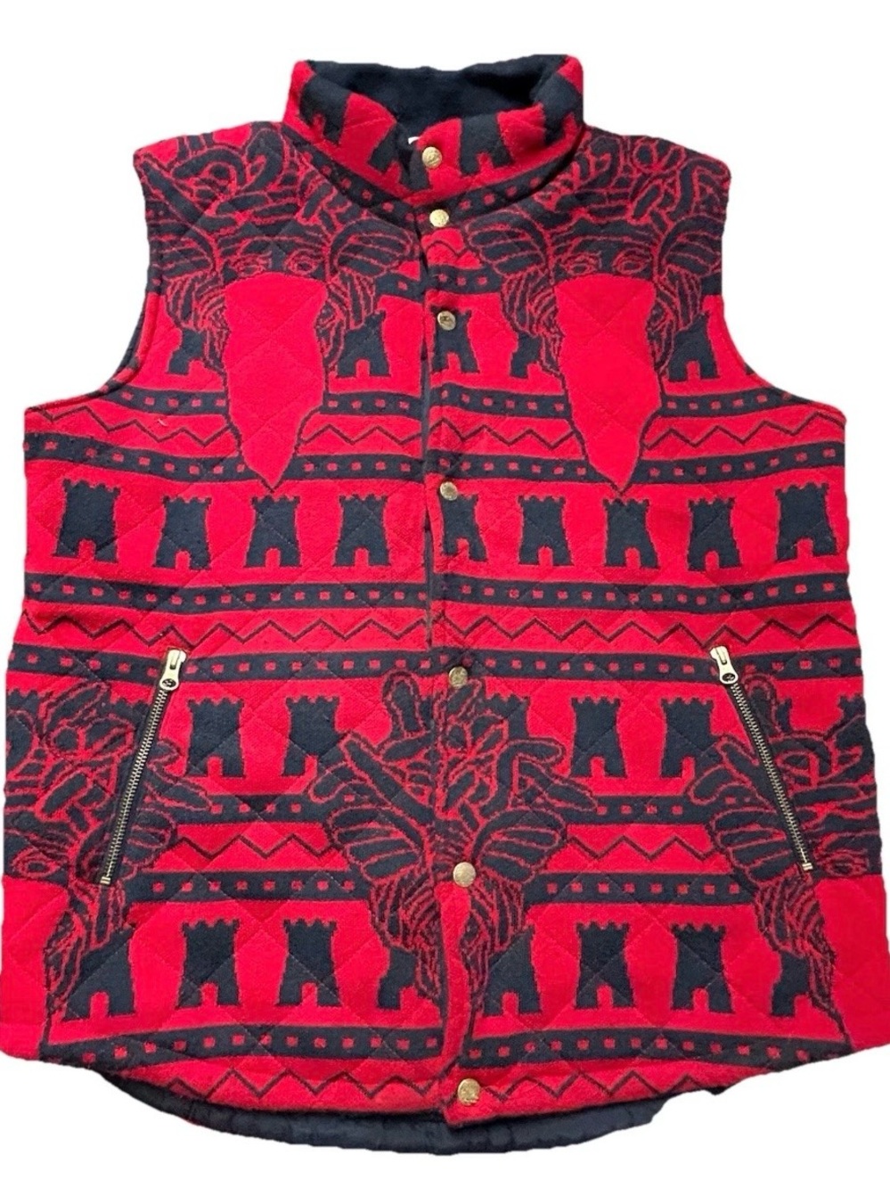 Men’s Crooks & Castles Red Navy Blue Button Up Vest Size Large